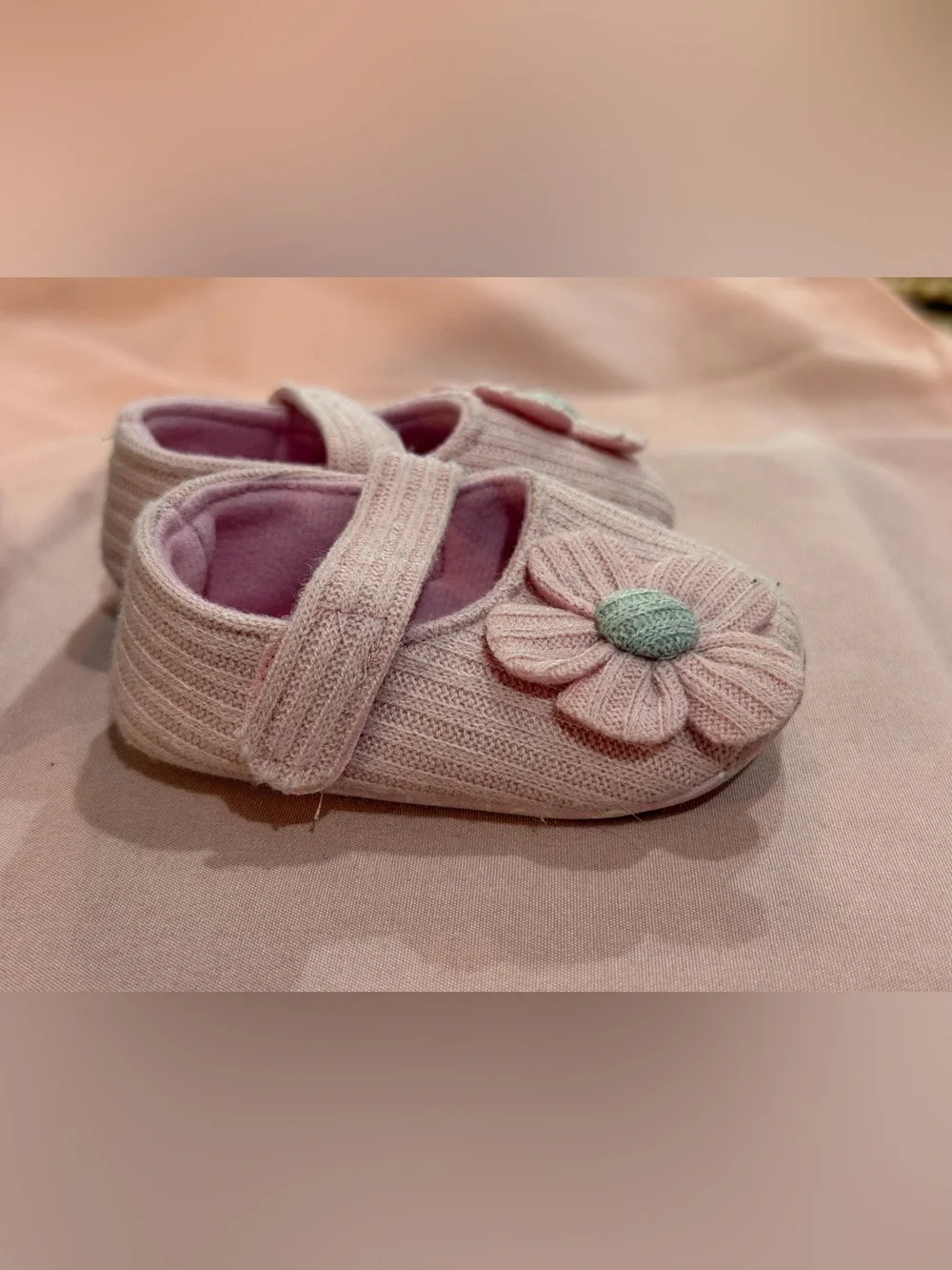 Baby Girls Ribbed Knit Flower Mary Jane Shoes - Pink and Charcoal 2 pair bundle